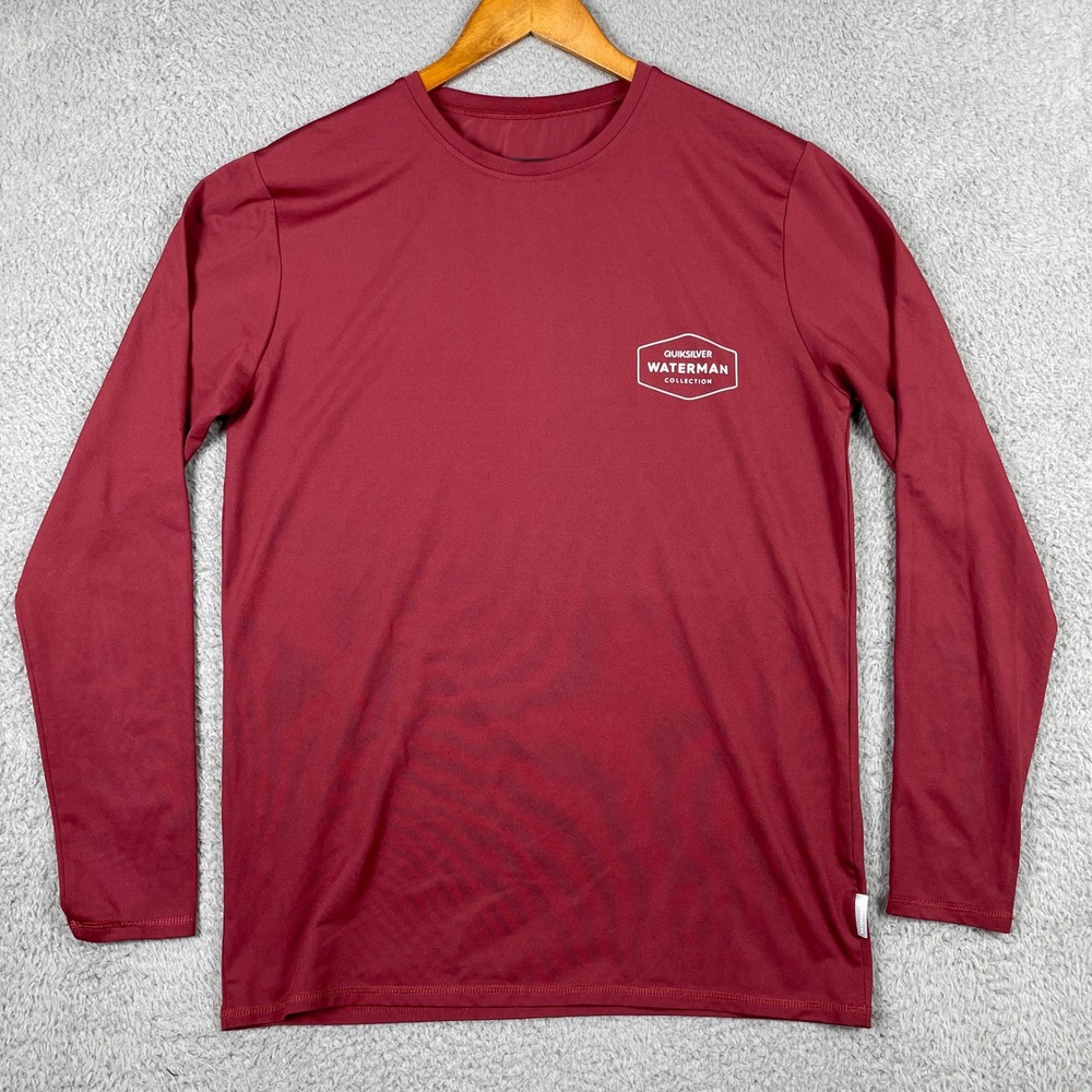 Quiksilver Waterman Collection Shirt Men Small Red Long Sleeve Rash Guard UPF 50